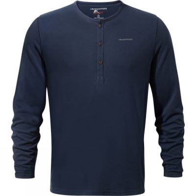 Top Craghoppers NosiLife Newark Manga Larga Henley Hombre - Azul Marino - Chile TUK693781